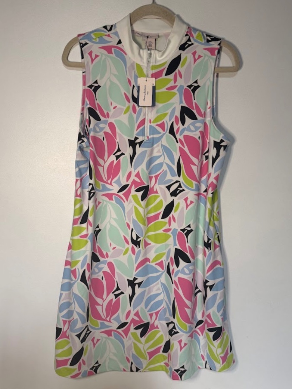 New Tommy Bahama Golf Dress Tropical Leaf Sleeveless 1/4 Zip Knee Length